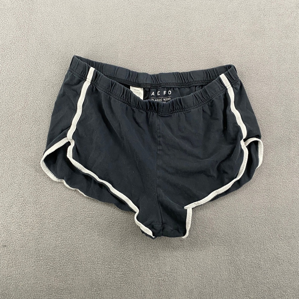 Aeropostale Classic Retro Shorts Black White Trim Cotton Dolphin Lounge Large